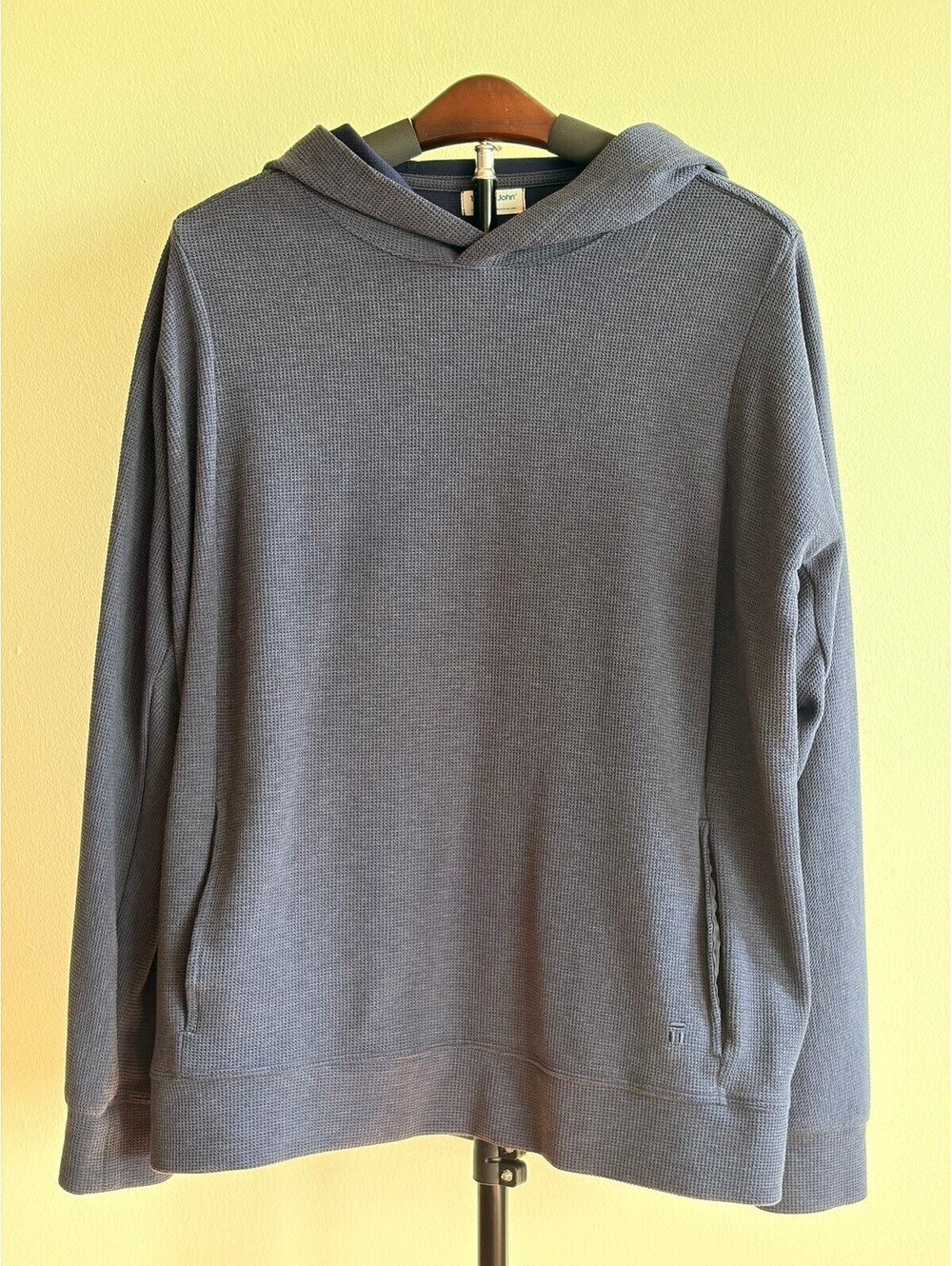 Tommy John Men's Large Gray Waffle Knit Pullover Lounge Hoodie Pockets